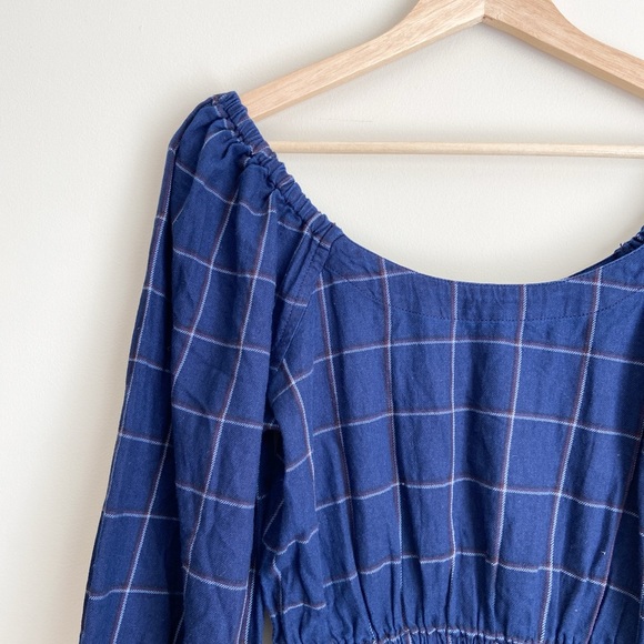 NWT Madewell Blue Smocked Peplum Blouse with 3/4 Sleeves - Picture 2 of 5